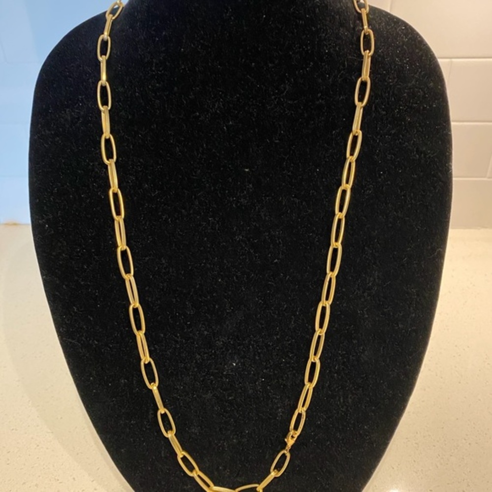 24 “ box chain brushed 18kt gold overlay. Very nice condition.